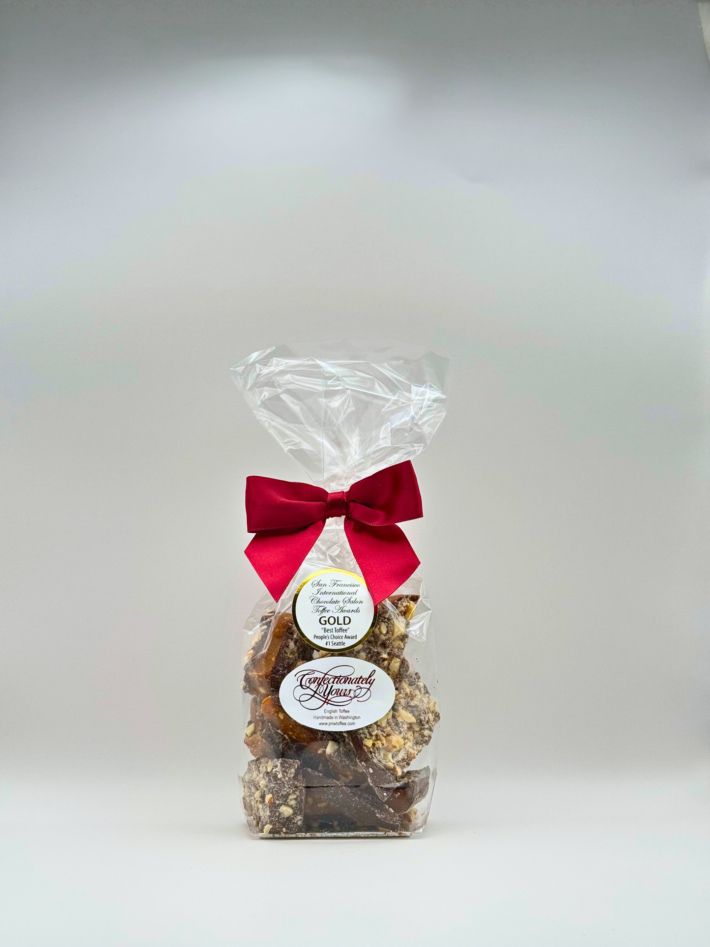 small size bag of dark chocolate almond English toffee