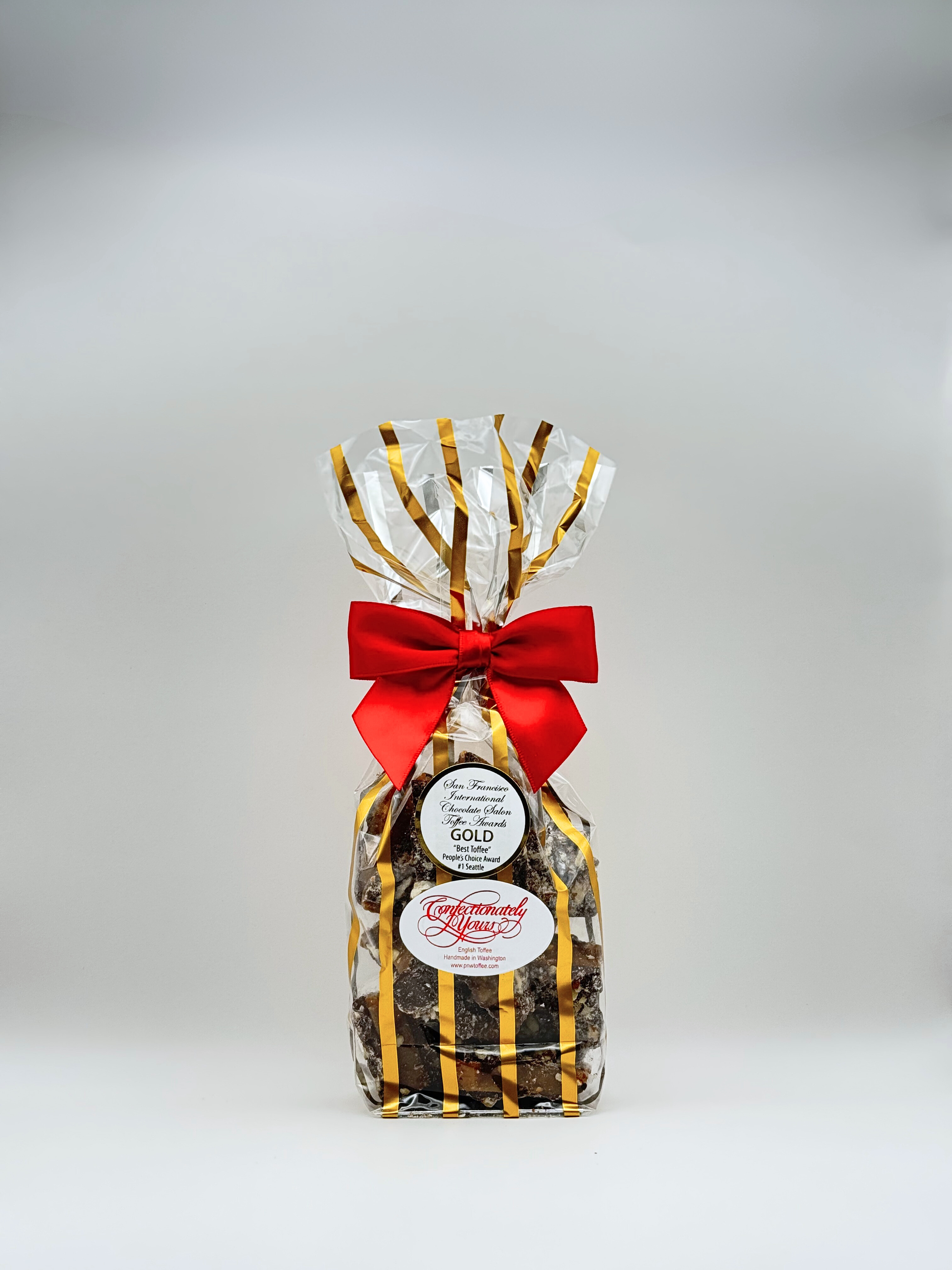 bag of dark chocolate toffee small size, english toffee, holiday toffee