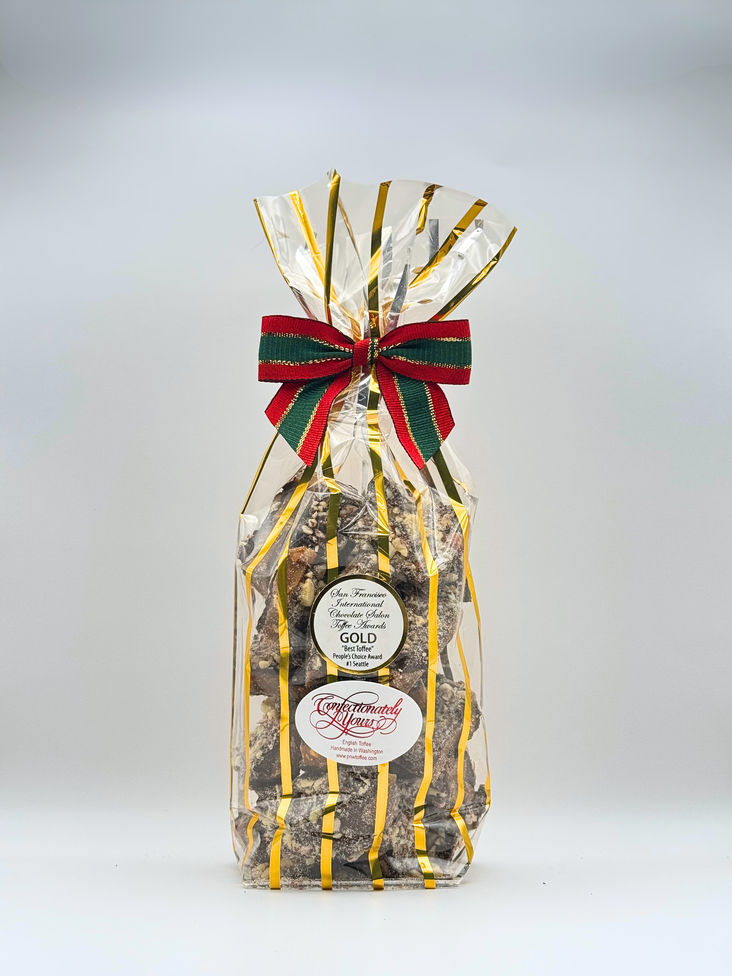 bag of dark chocolate toffee medium size, english toffee, holiday toffee