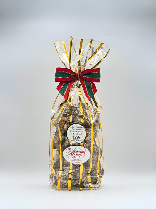 bag of dark chocolate toffee medium size, english toffee, holiday toffee