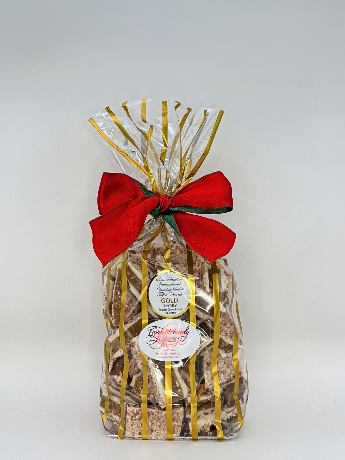 bag of white chocolate peppermint toffee large size, peppermint toffee, holiday toffee
